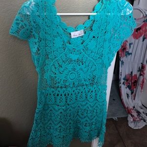 Teal lace cover up